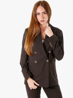 Fast Fashion Completo elegante da donna con blazer a doppiopetto e pantaloni a gamba dritta - moro