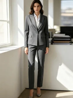 Fast Fashion Completo elegante da donna con blazer e pantaloni con finale a zampa - grigio