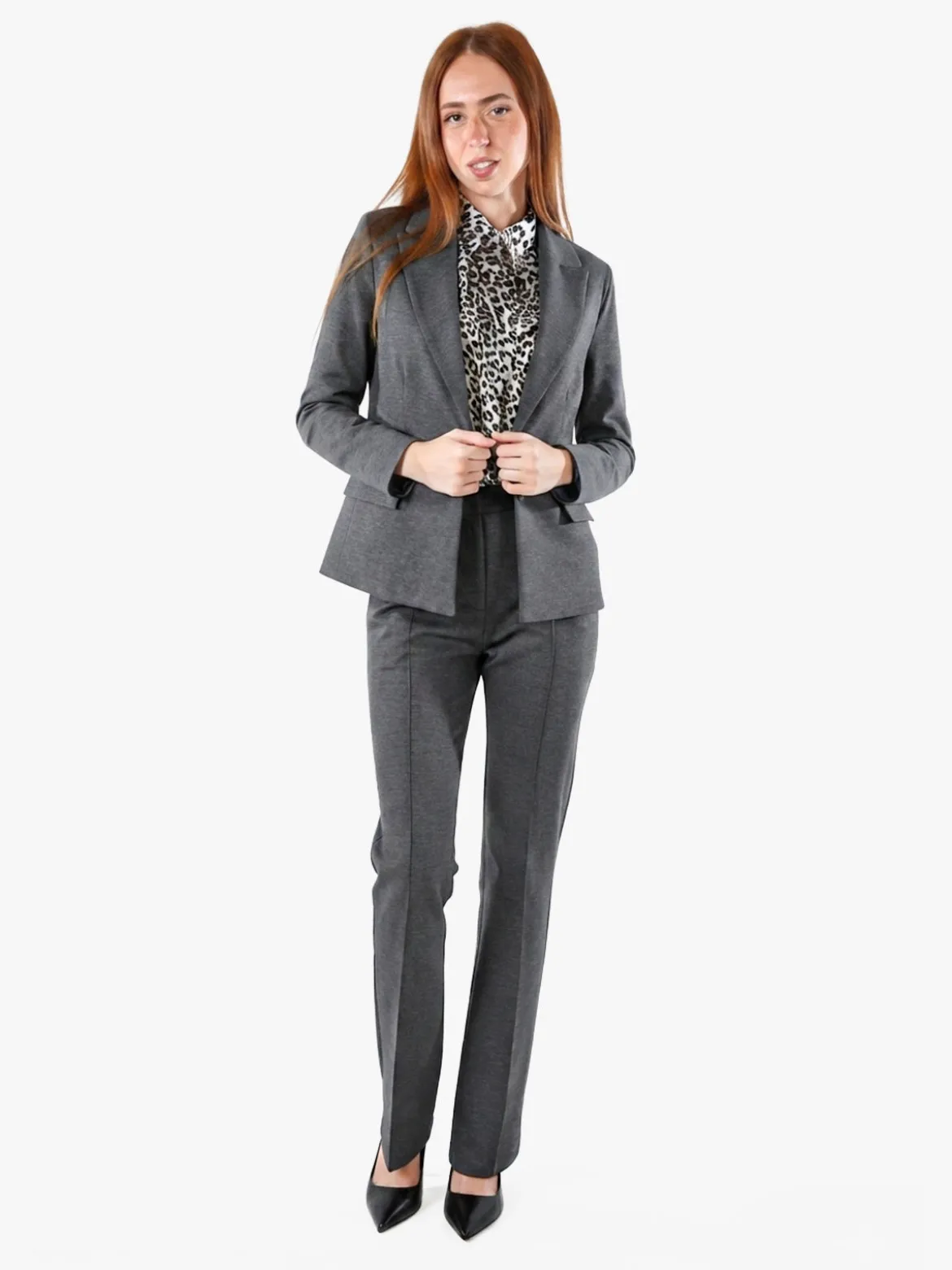 Fast Fashion Completo elegante da donna con blazer e pantaloni con finale a zampa - grigio