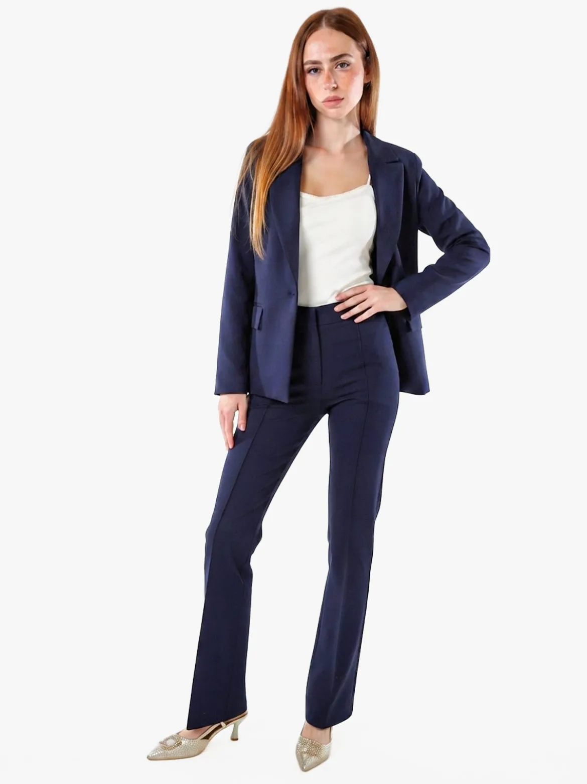 Fast Fashion Completo elegante da donna con blazer e pantaloni con finale a zampa - blu