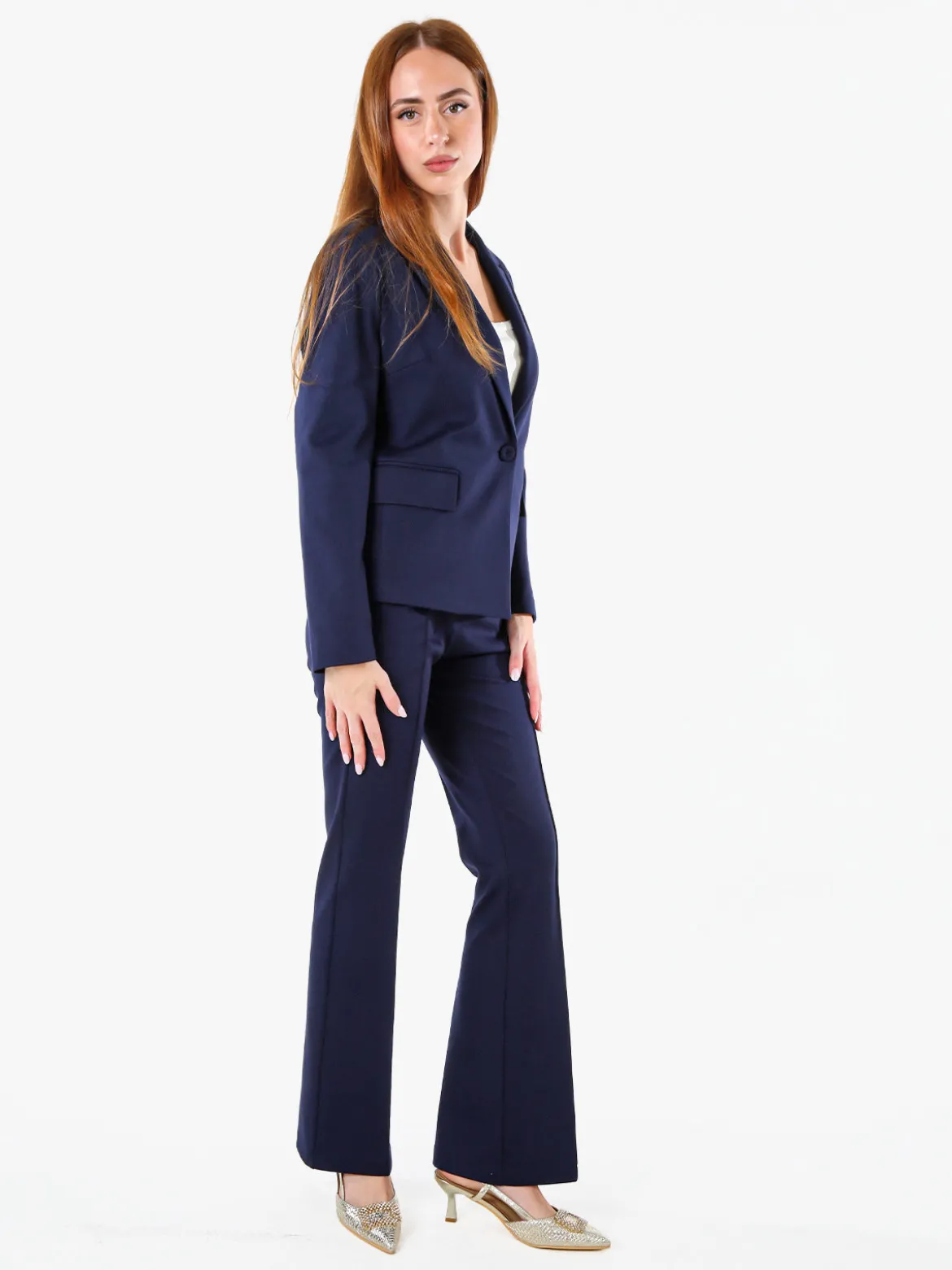 Fast Fashion Completo elegante da donna con blazer e pantaloni con finale a zampa - blu