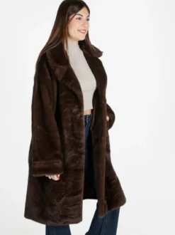 Fh Cappotto donna lungo in pelliccia sintetica