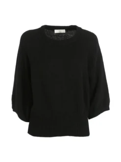 Fh Maglione donna in misto lana con maniche a pipistrello - nero