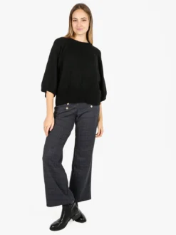Fh Maglione donna in misto lana con maniche a pipistrello - nero
