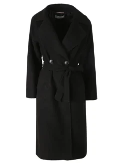 Flight Finery Cappotto lungo da donna a doppiopetto misto lana - nero