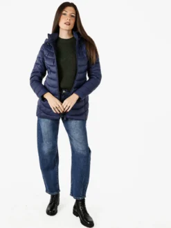 Flight Finery Giubbotto lungo da donna con cappuccio e zip - blu