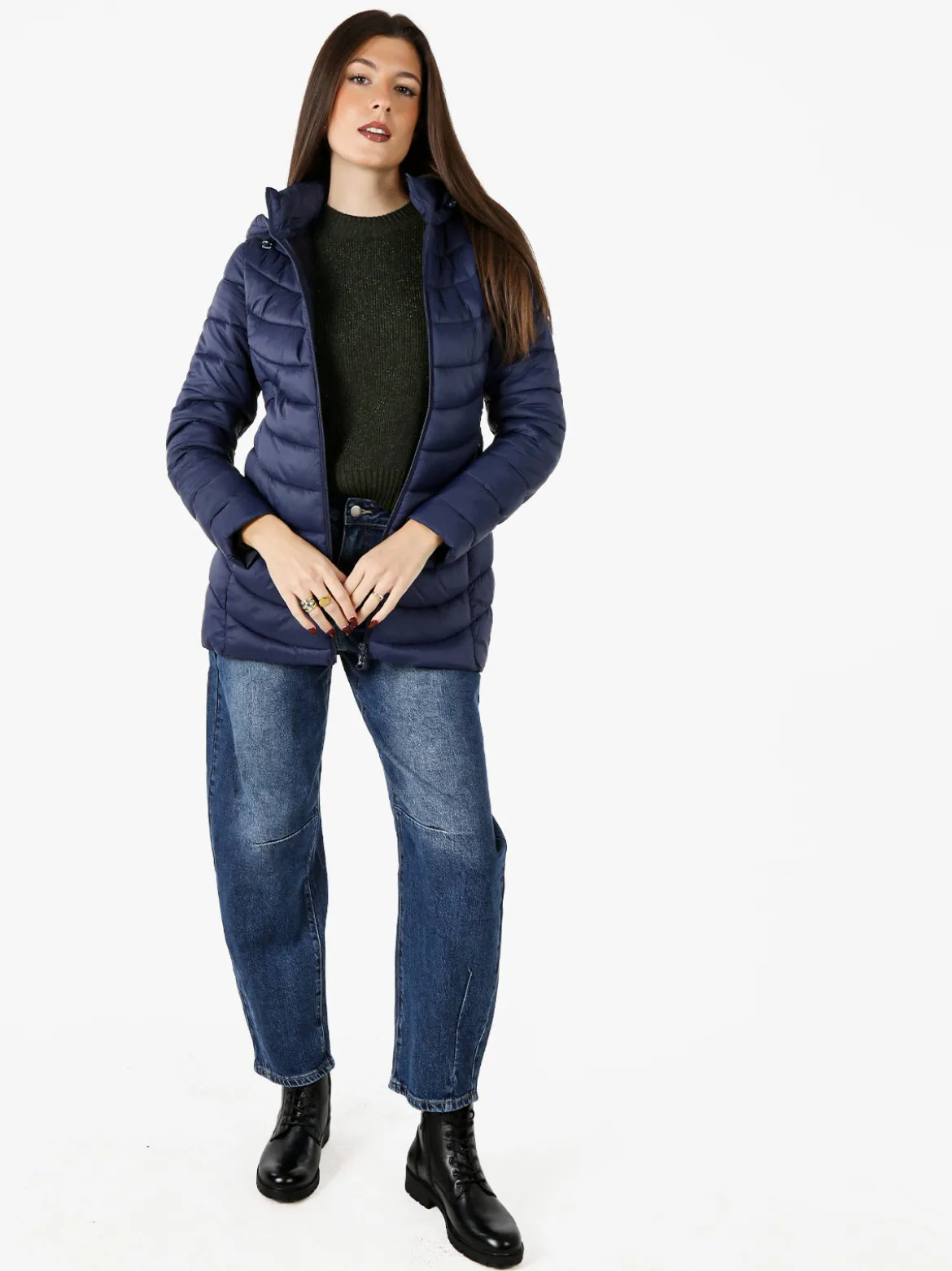 Flight Finery Giubbotto lungo da donna con cappuccio e zip - blu