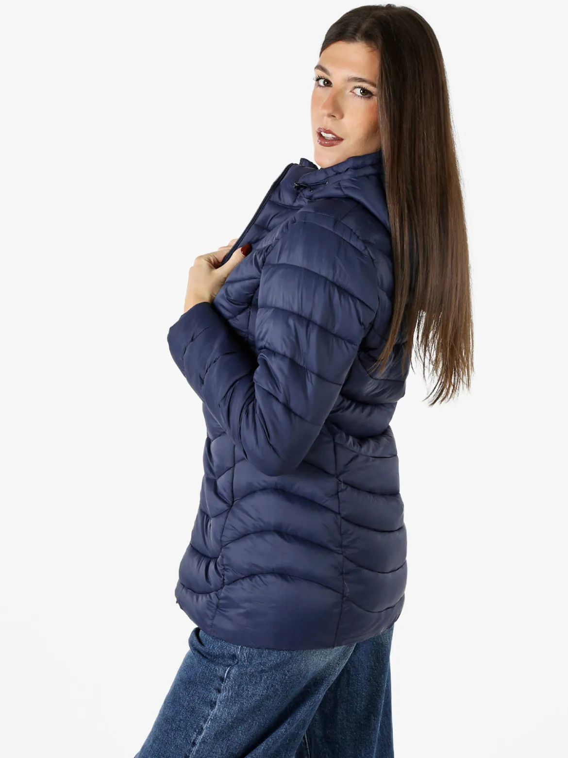 Flight Finery Giubbotto lungo da donna con cappuccio e zip - blu
