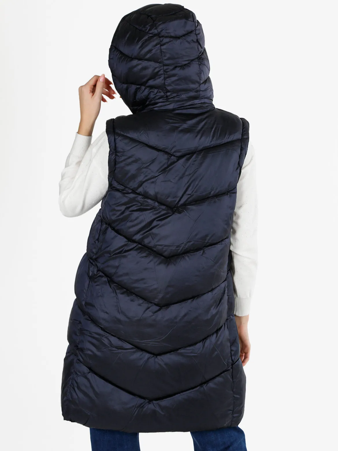 Flight Finery Giubbotto lungo da donna imbottito con cappuccio e maniche removibili - blu scuro