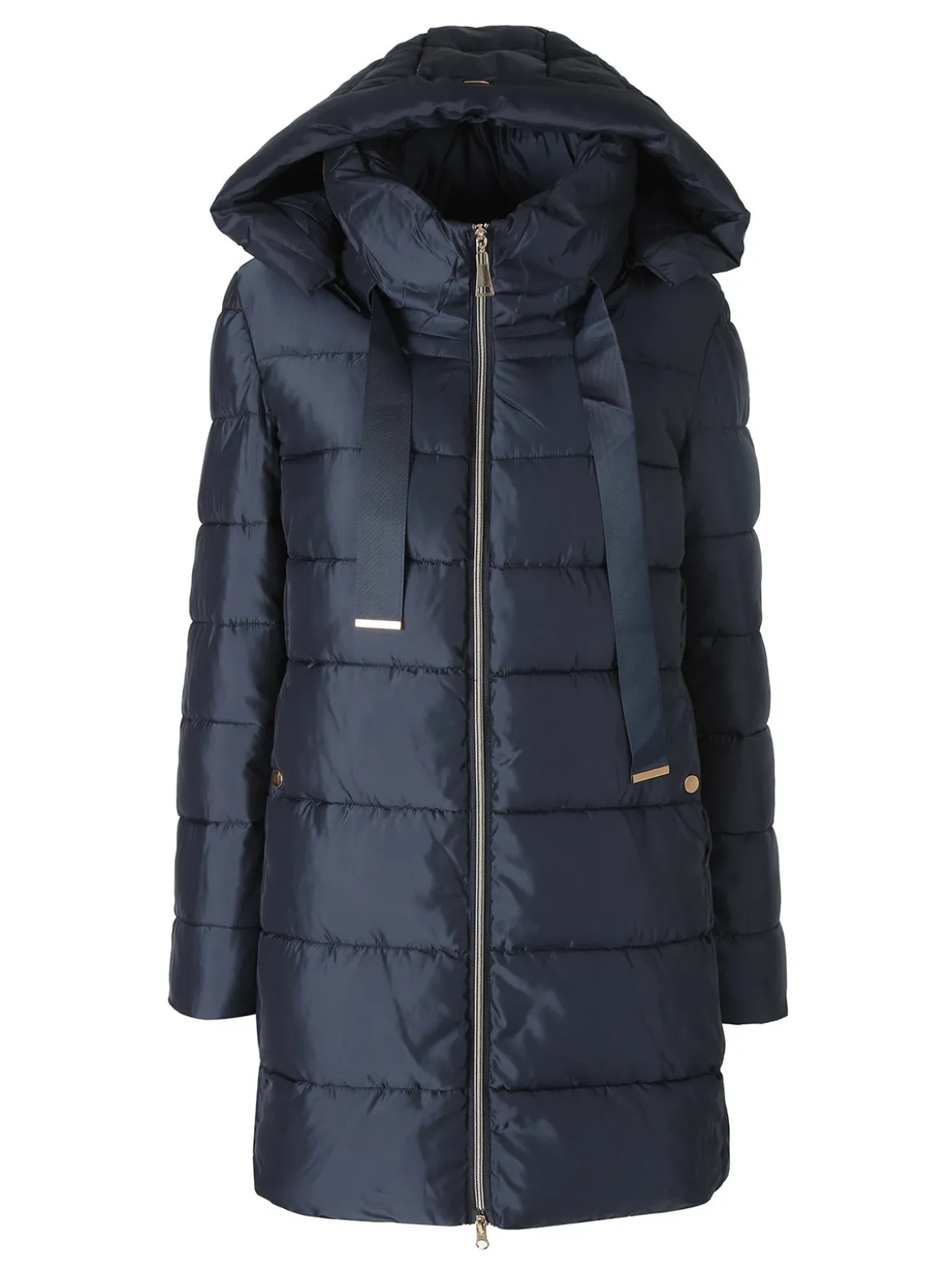 Flight Finery Giubbotto lungo da donna imbottito con cappuccio e zip - blu scuro