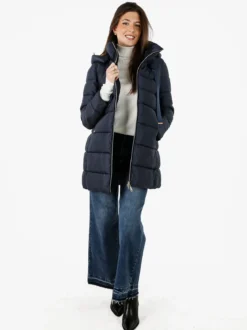Flight Finery Giubbotto lungo da donna imbottito con cappuccio e zip - blu scuro