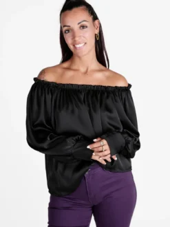 Floria Blusa donna effetto raso con scollo a barca