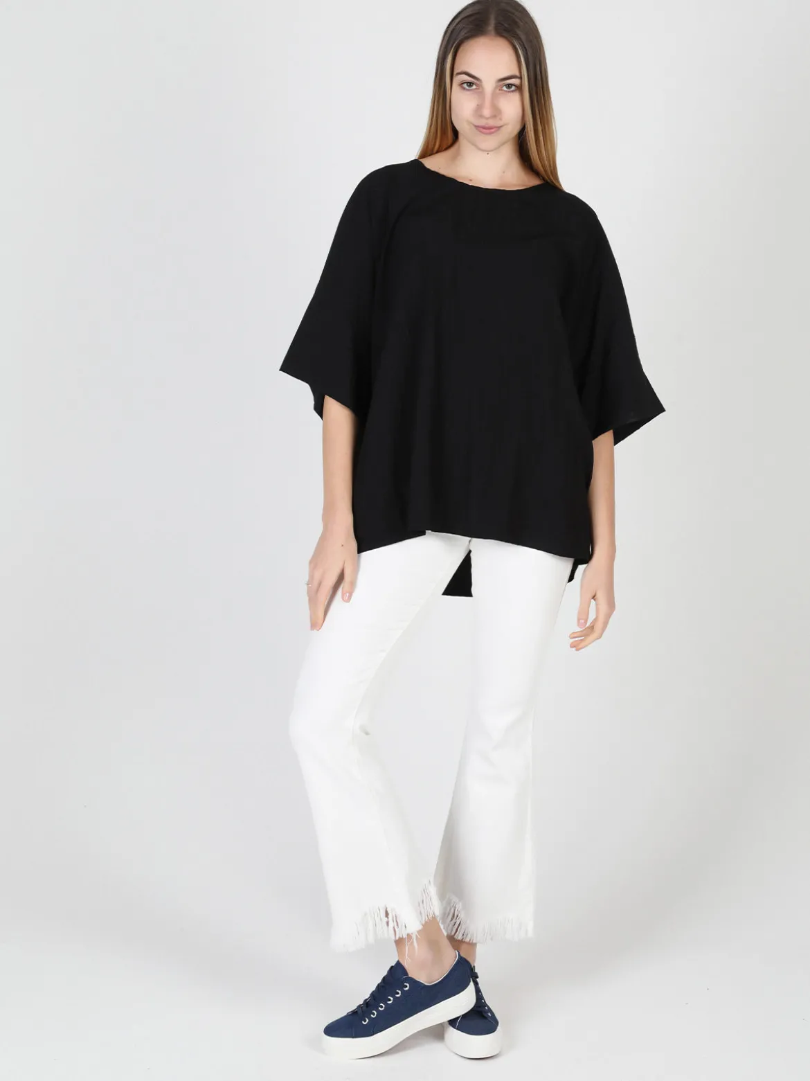 Floria Blusa donna oversize con maniche corte a pipistrello