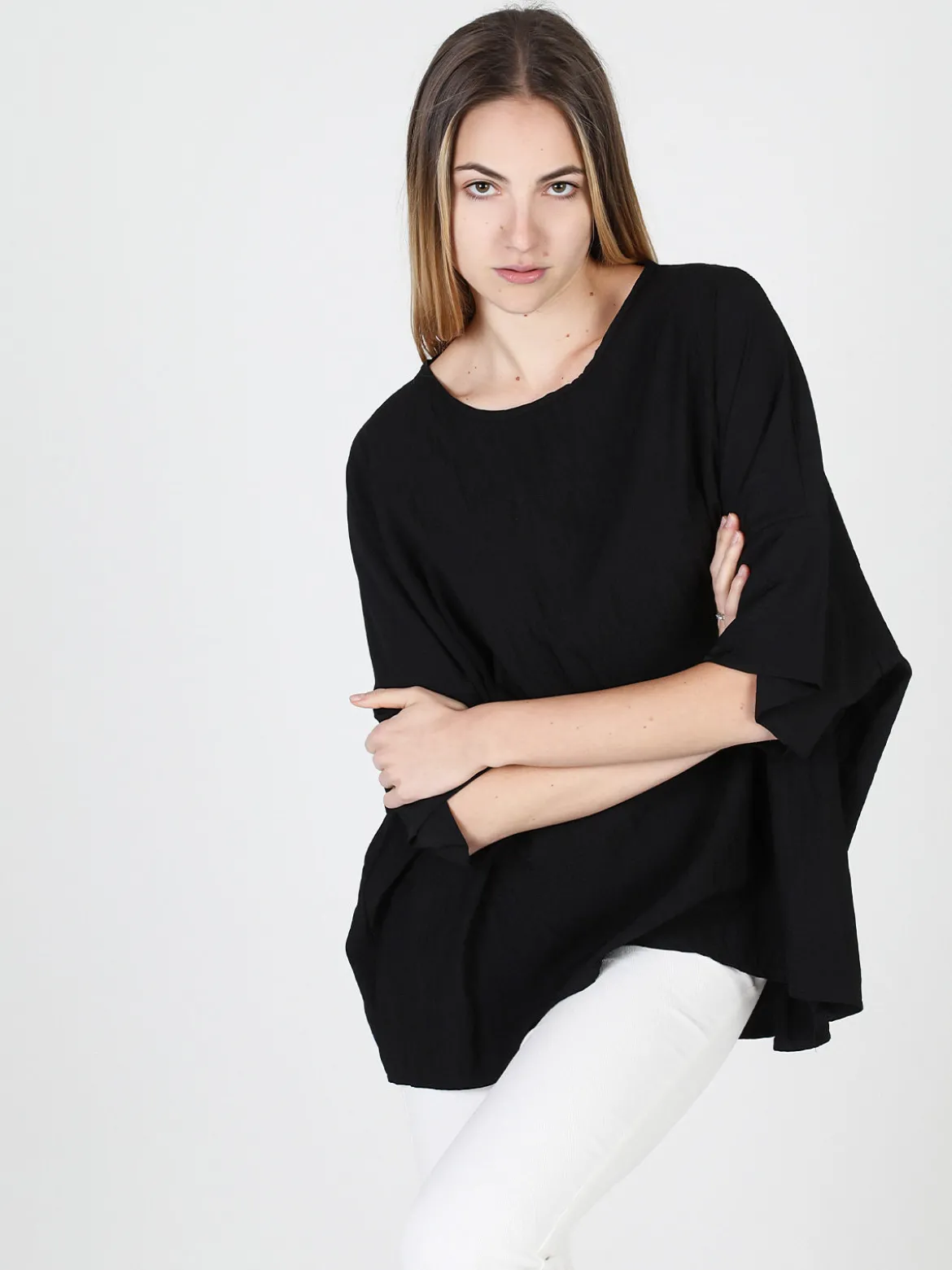 Floria Blusa donna oversize con maniche corte a pipistrello