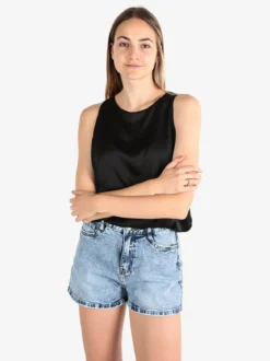 Floria Top donna smanicato effetto raso