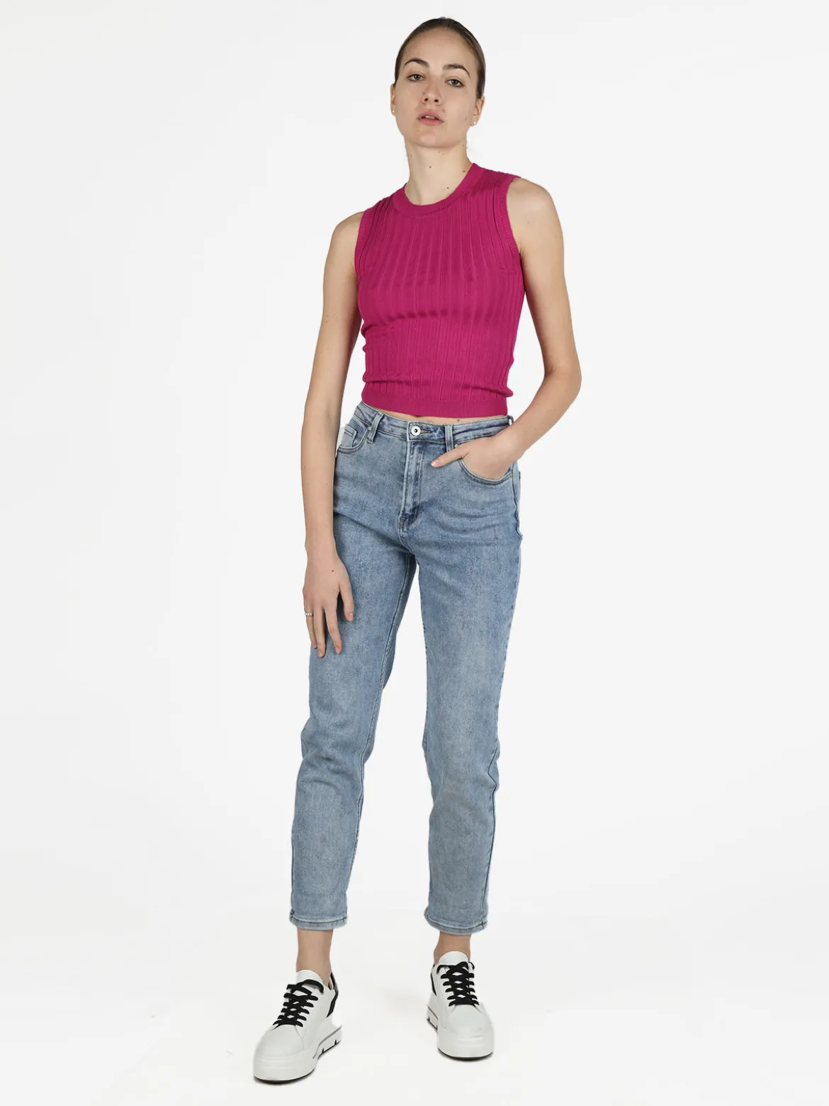 Free Style Top donna elasticizzato a coste