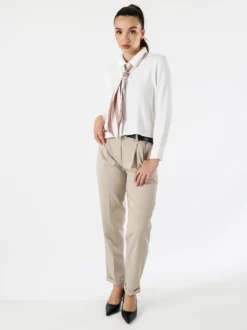 Frenetika Pantaloni da donna a gamba dritta con cintura e risvolti sul finale - beige