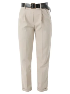 Frenetika Pantaloni da donna a gamba dritta con cintura e risvolti sul finale - beige