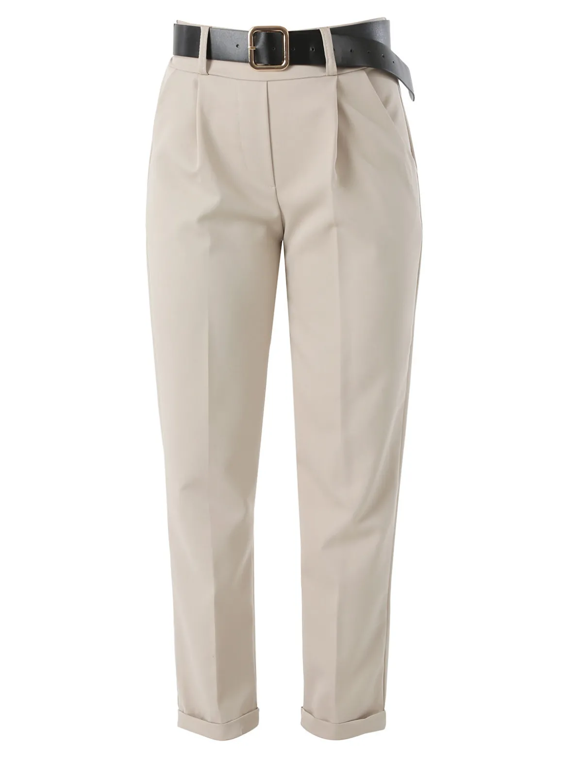 Frenetika Pantaloni da donna a gamba dritta con cintura e risvolti sul finale - beige