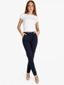 Frenetika Pantaloni donna a sigaretta con elastico in vita - blu