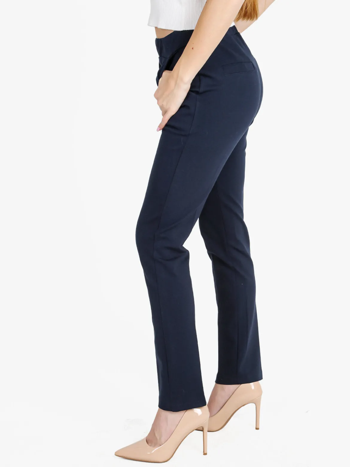 Frenetika Pantaloni donna a sigaretta con elastico in vita - blu