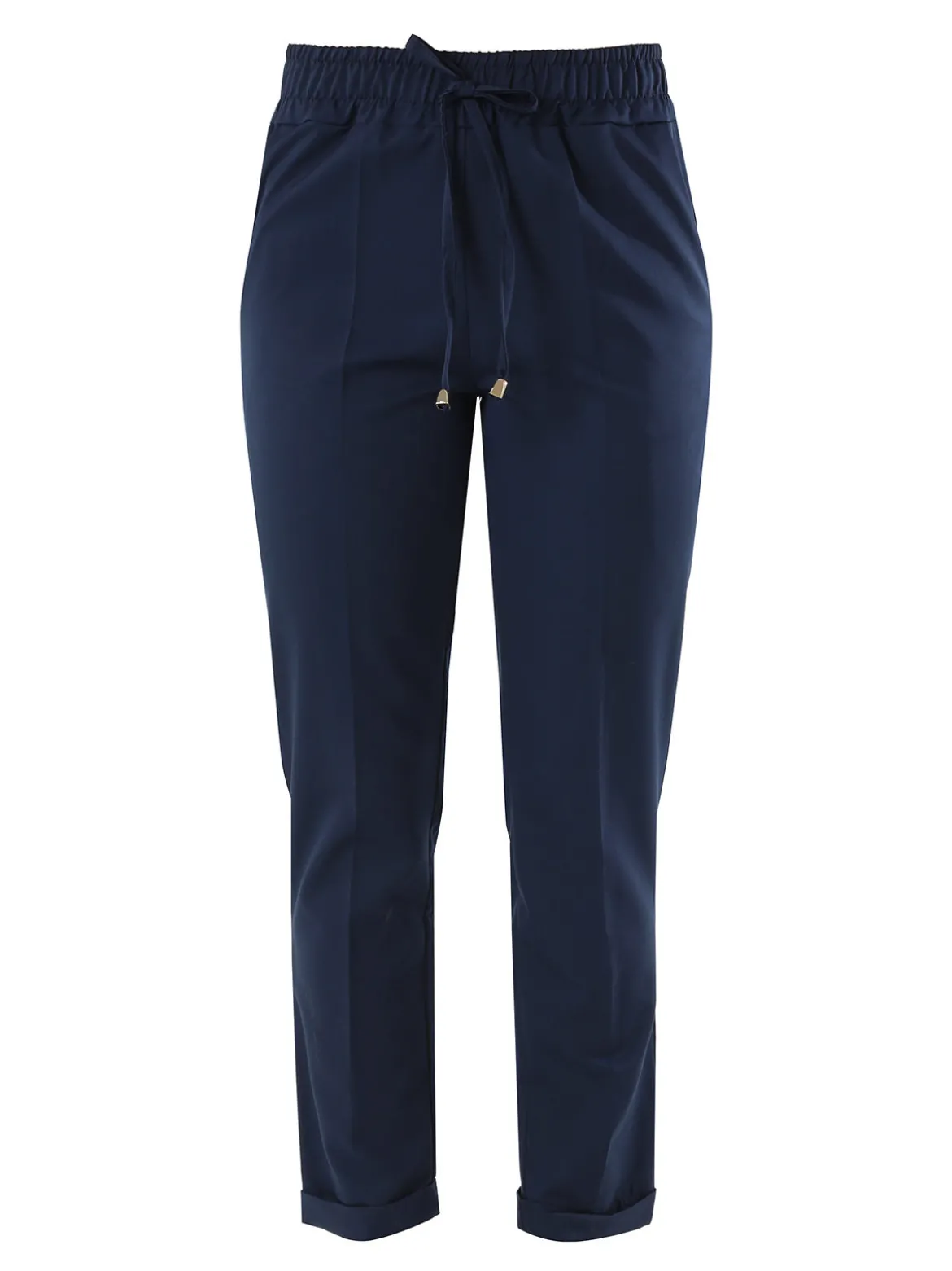 Frenetika Pantaloni donna casual con elastico in vita e risvolto sul finale - blu scuro