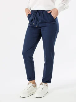Frenetika Pantaloni donna casual con elastico in vita e risvolto sul finale - blu scuro