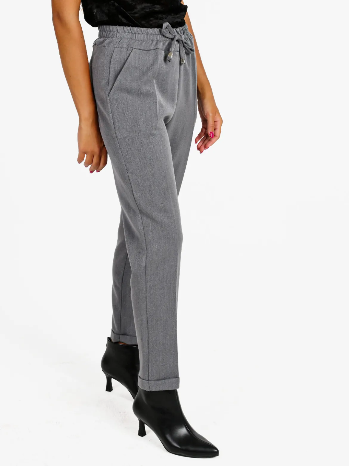 Frenetika Pantaloni donna con risvolto - grigio