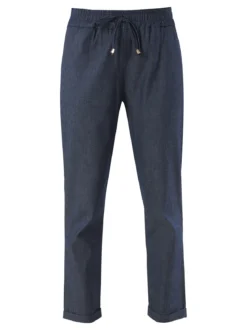 Frenetika Pantaloni donna in cotone effetto jeans con risvolti - blu