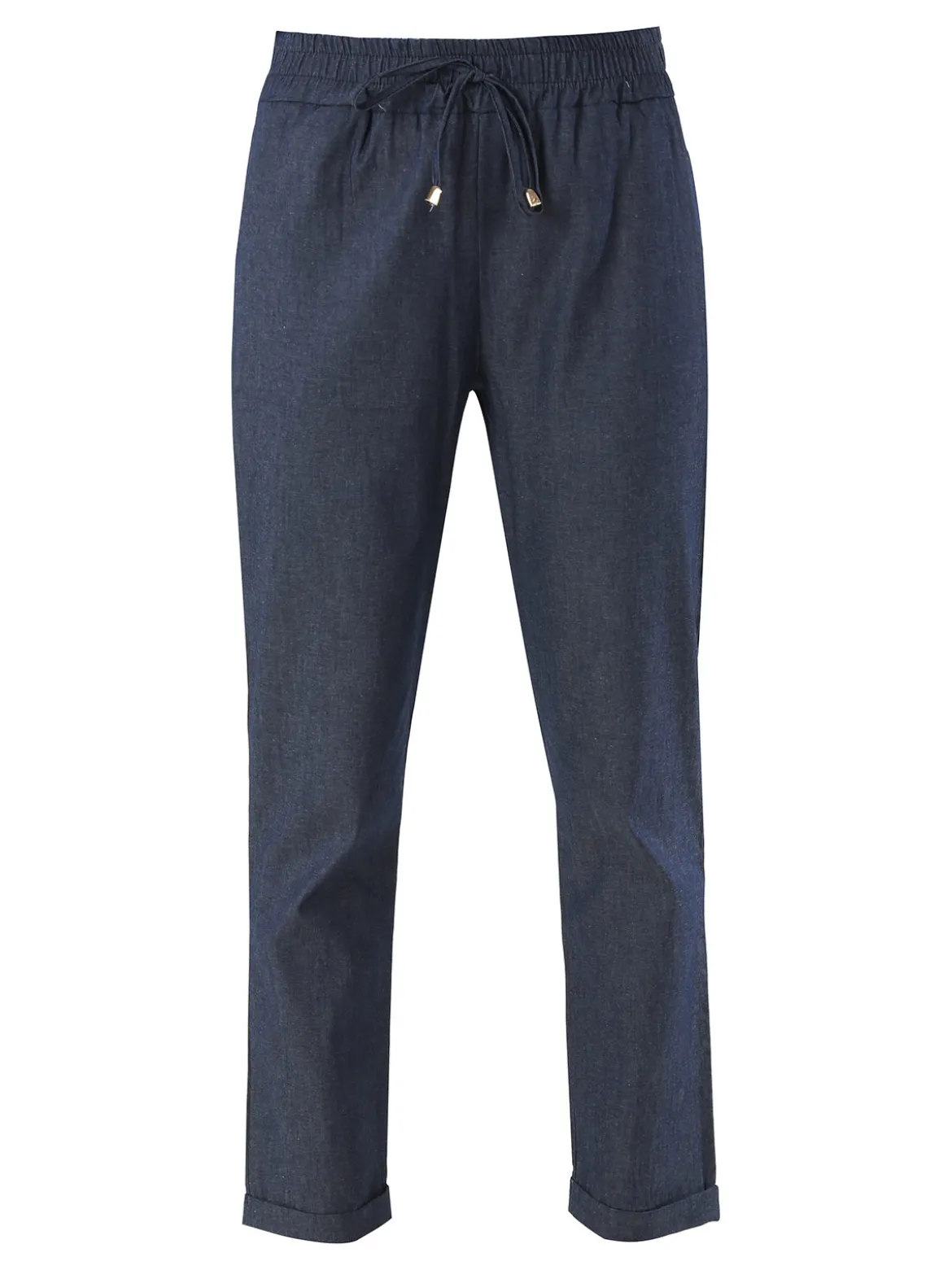 Frenetika Pantaloni donna in cotone effetto jeans con risvolti - blu