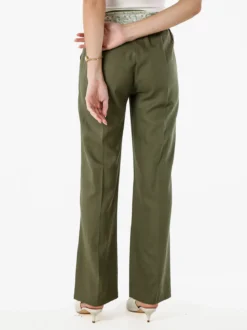 Frenetika Pantaloni donna in misto lino a gamba dritta con cintura a foulard - militare