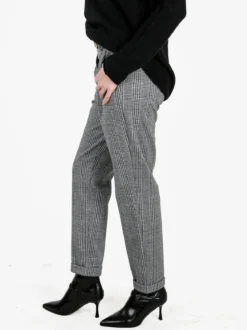 Frenetika Pantaloni donna pied de poule con cintura e risvolto finale - grigio