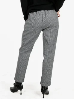 Frenetika Pantaloni donna pied de poule con cintura e risvolto finale - grigio