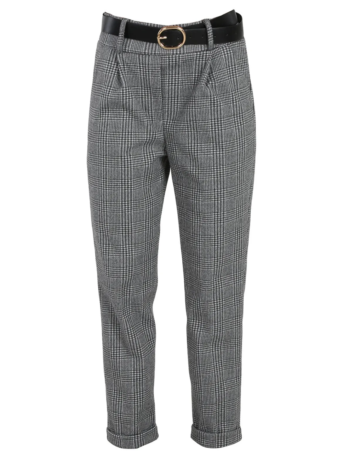 Frenetika Pantaloni donna pied de poule con cintura e risvolto finale - grigio