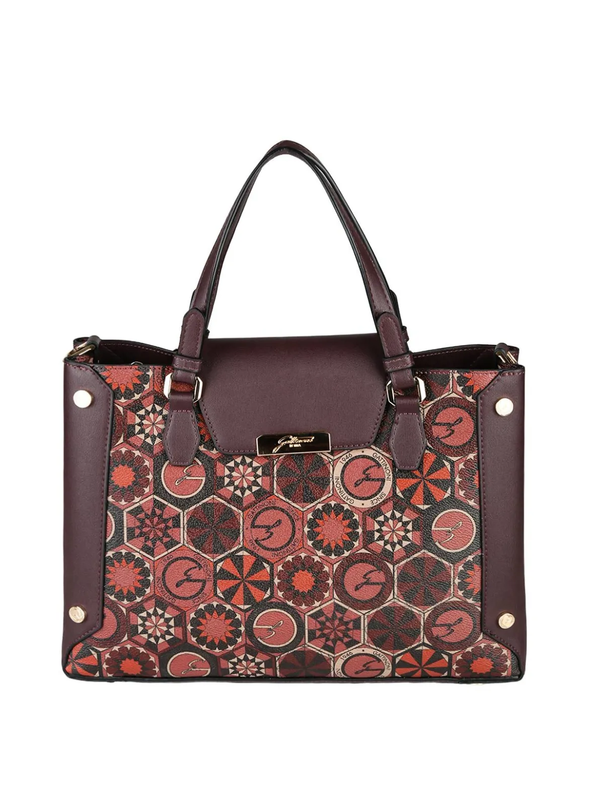 Gattinoni Borsa donna con doppi manici e stampe - bordeaux