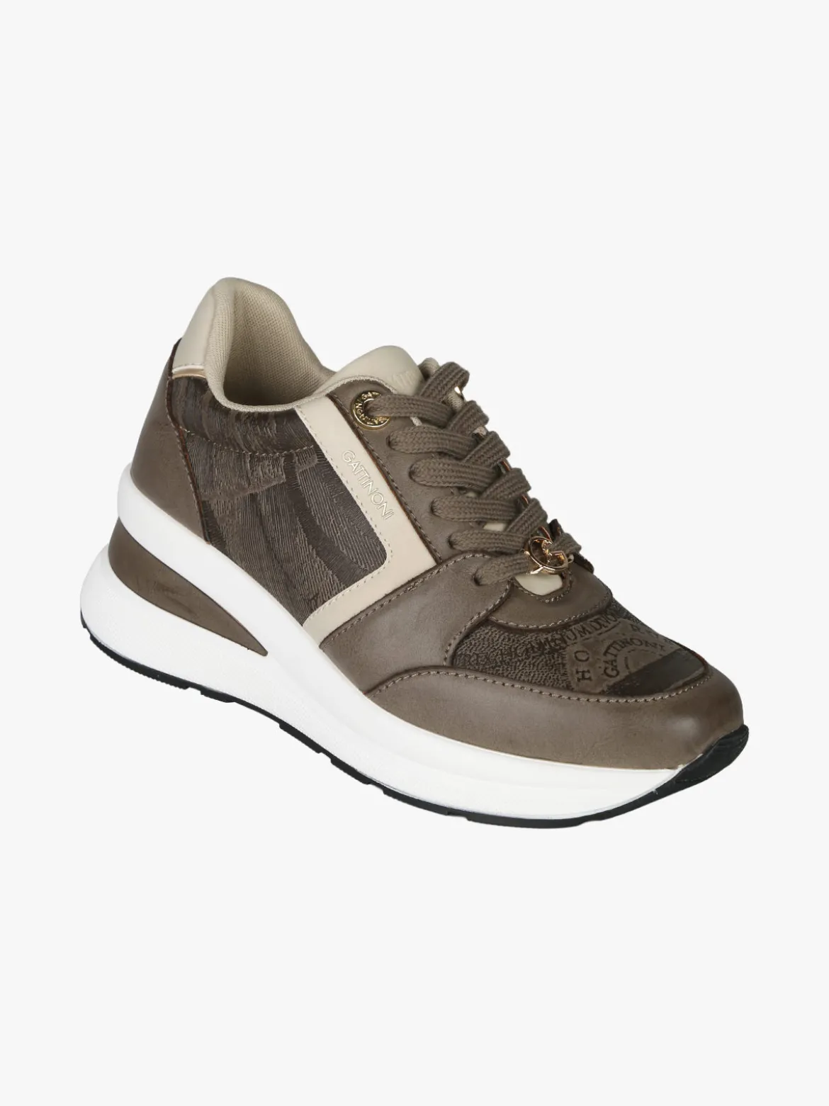 Gattinoni Sneakers donna stringate con zeppa - fango