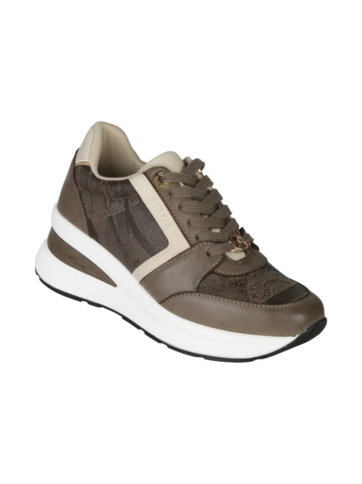 Gattinoni Sneakers donna stringate con zeppa - fango