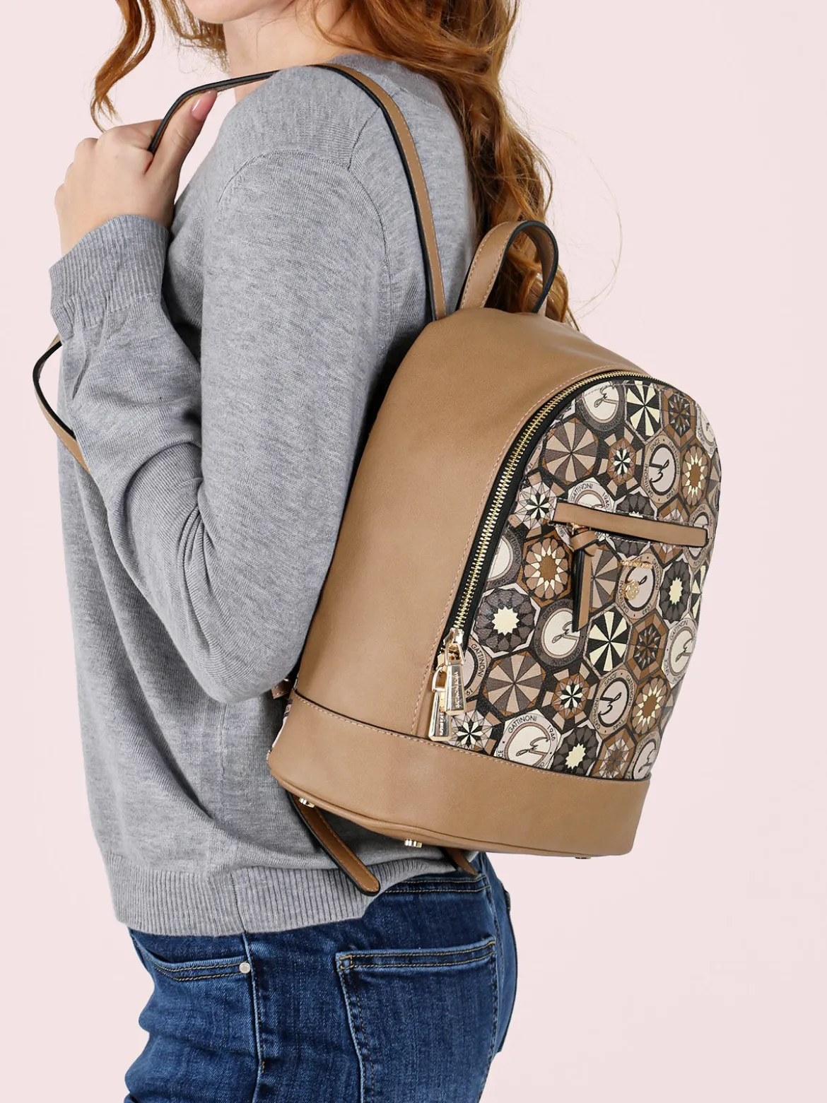 Gattinoni Zainetto donna con stampe geometriche - taupe