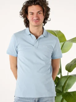Geox Polo da uomo in cotone a maniche corte - azzurro