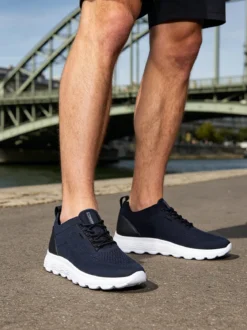 Geox SPHERICA Sneakers uomo stringate in maglia - blu scuro