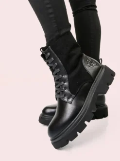 Gian Marco Venturi Anfibi donna chunky in ecopelle e velluto - nero