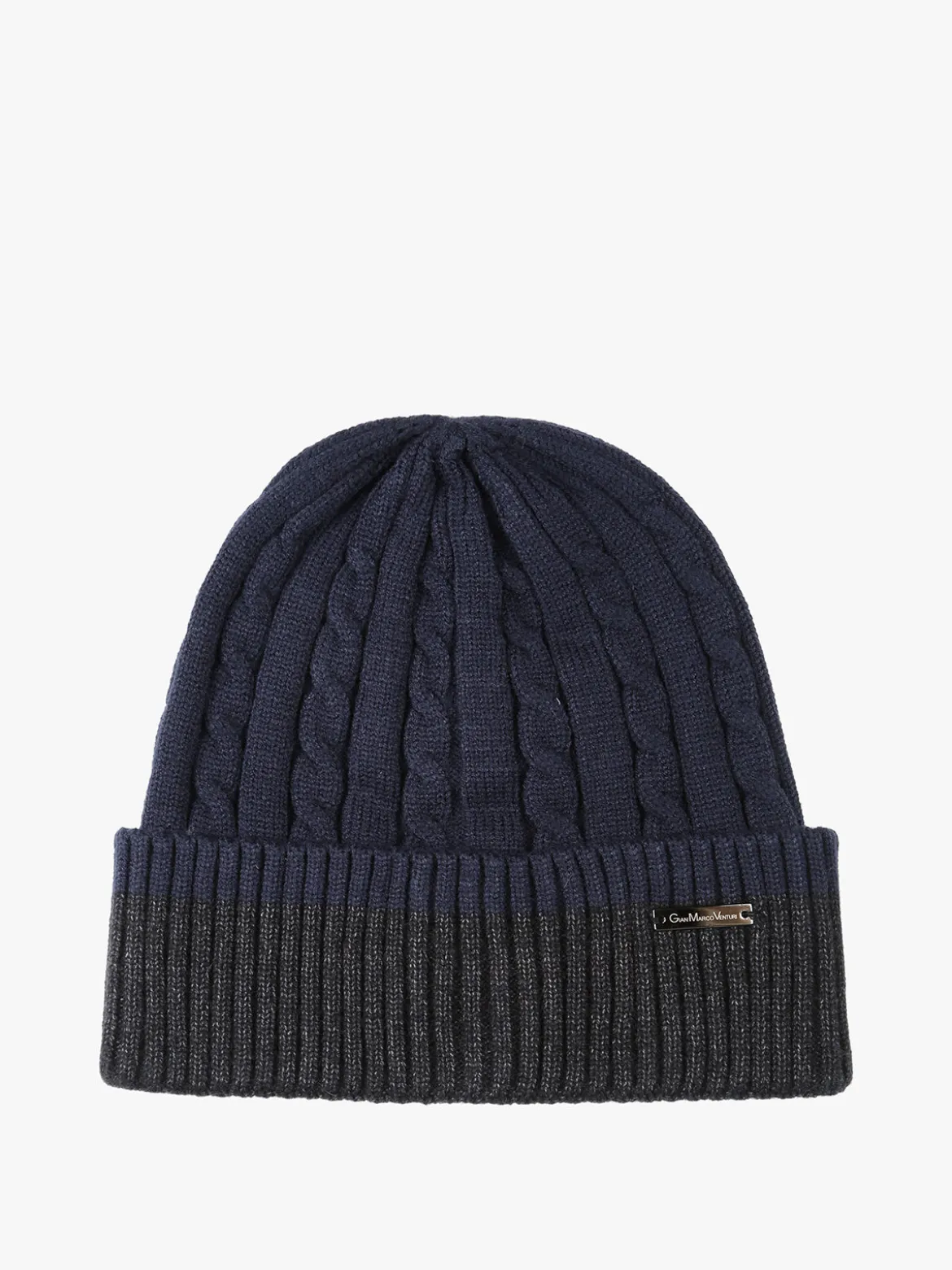 Gian Marco Venturi Cappello da uomo in maglia a coste con risvolto - blu scuro