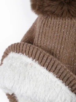 Gian Marco Venturi Cappello donna lurex in maglia con pompon - taupe
