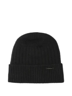 Gian Marco Venturi Cappello in maglia da uomo a coste con risvolto - nero
