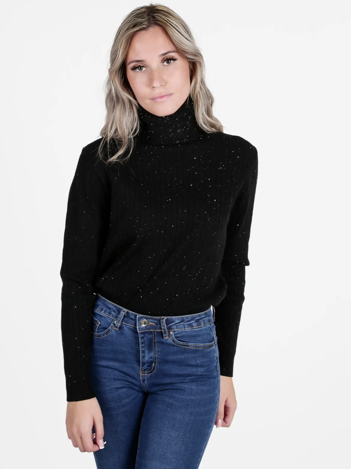 Gian Marco Venturi Maglia dolcevita da donna a trecce con micropaillettes luccicanti