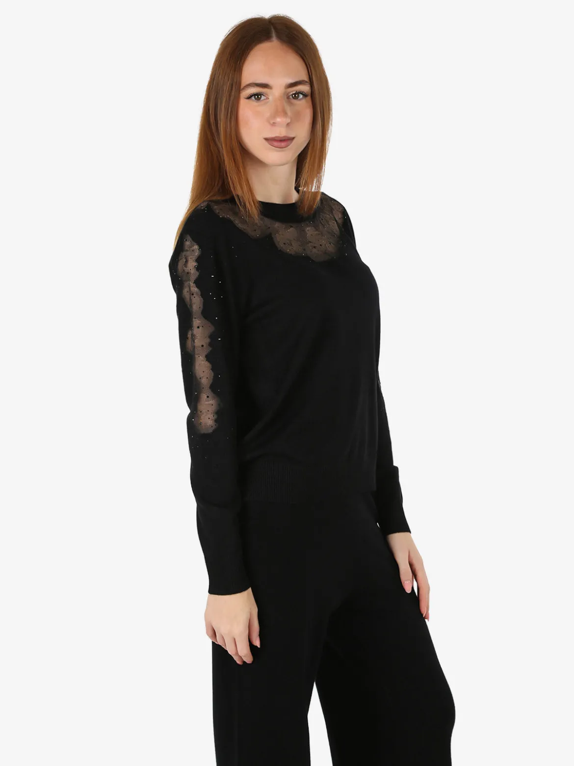 Gian Marco Venturi Maglia donna con dettagli velati e piccole borchie - nero