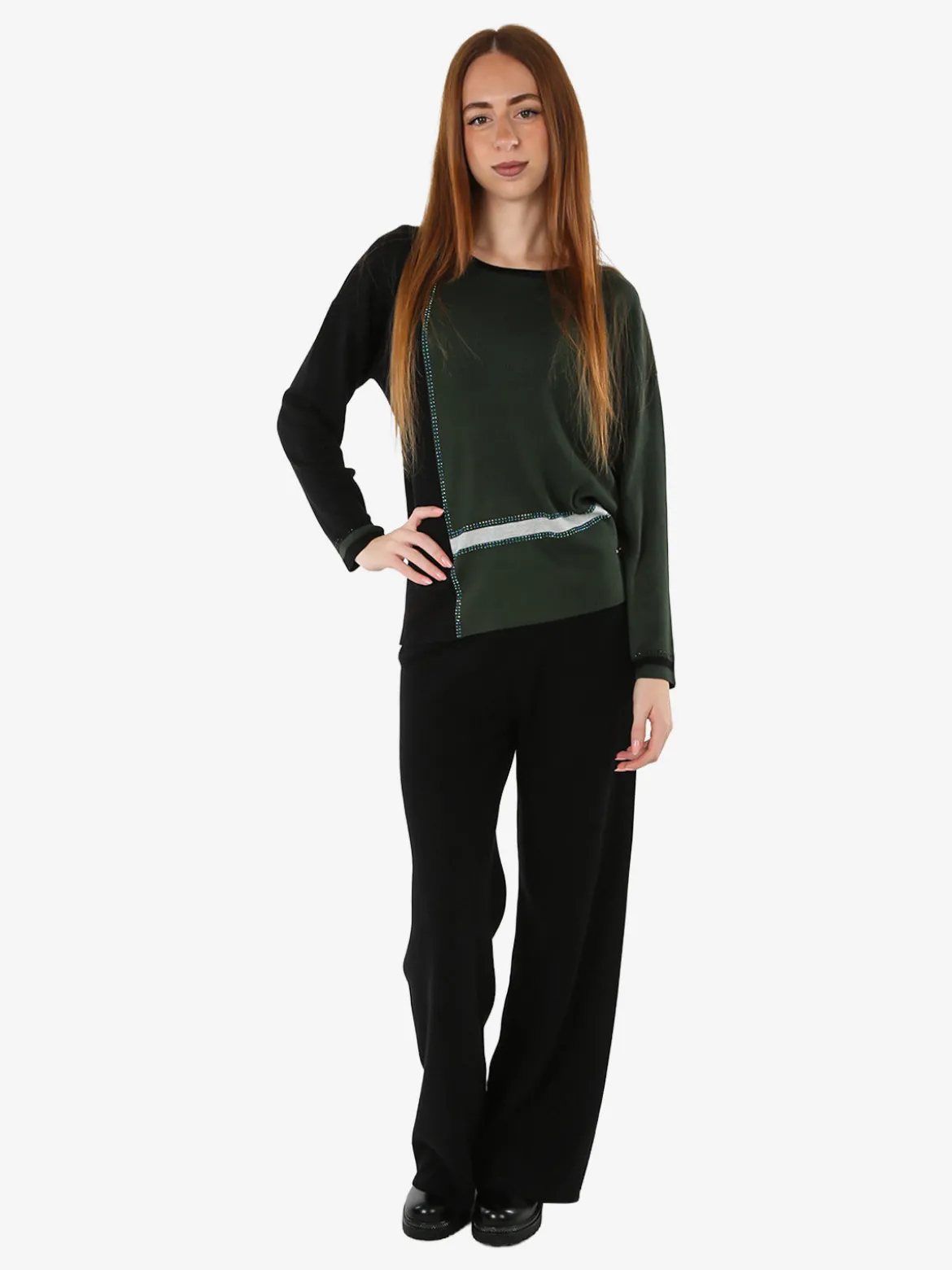 Gian Marco Venturi Maglia donna girocollo con strass - verde