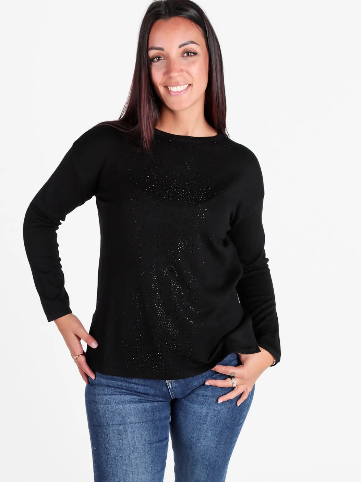 Gian Marco Venturi Maglia girocollo da donna con strass centrali