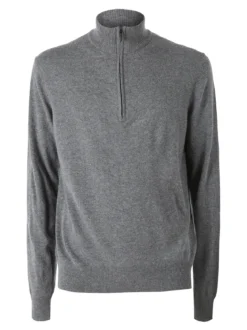 Gian Marco Venturi Maglione da uomo mezza zip in misto lana e cashmere - grigio scuro