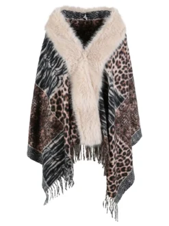 Gian Marco Venturi Mantella donna animalier con scollo in ecopelliccia